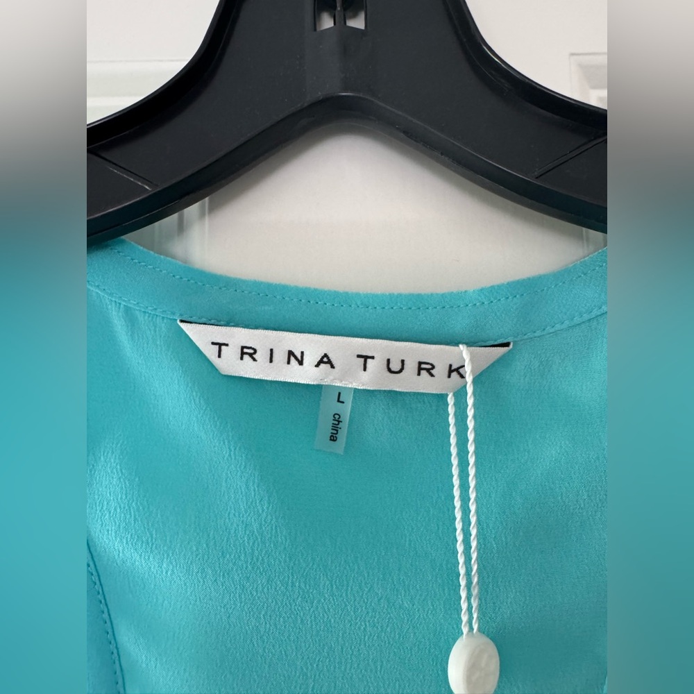 Trina Turk Racerback Silk Turquoise Tank - Picture 4 of 4